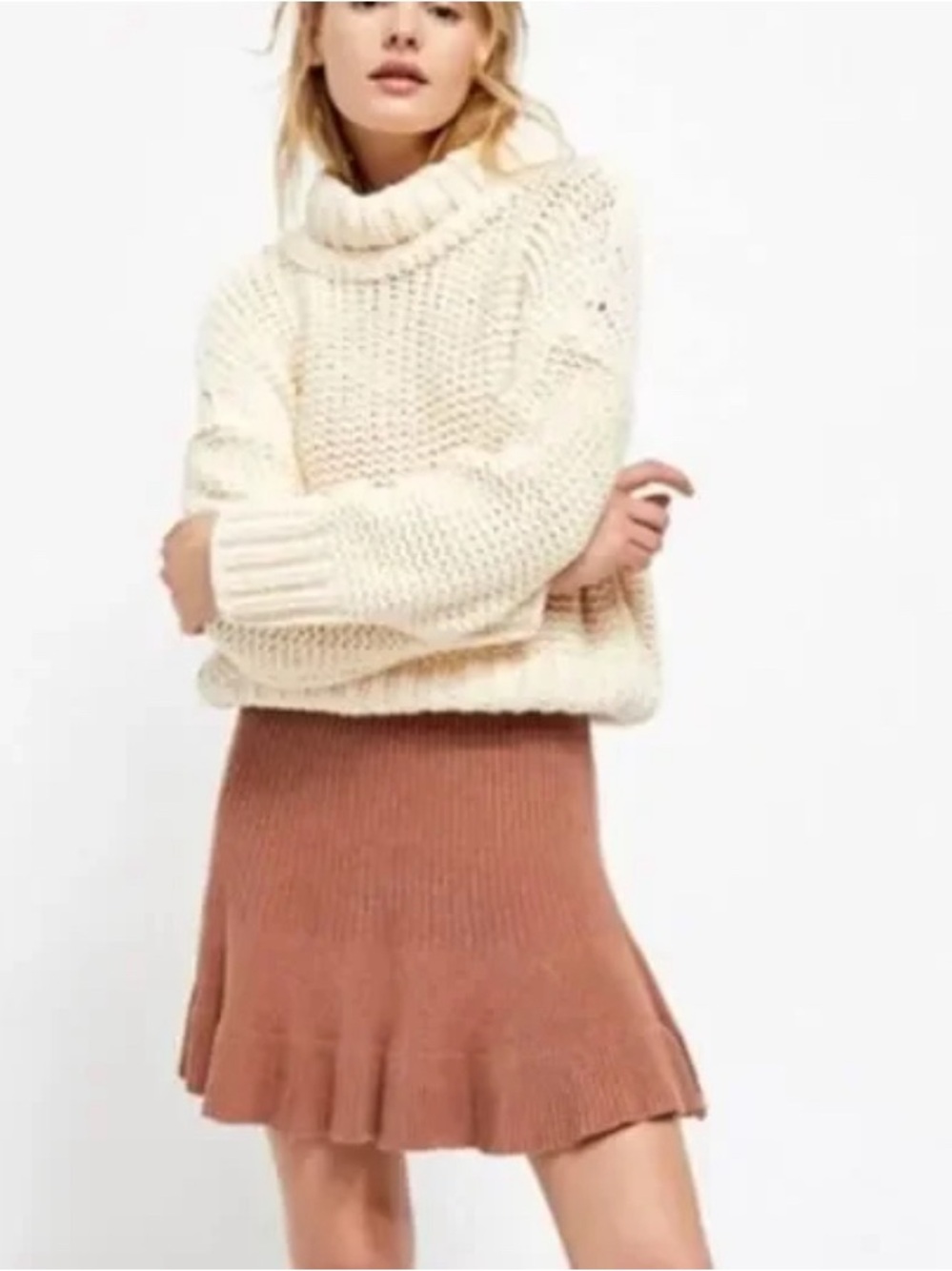 Free People Burnt Orange Ribbed Sweater Mini Skirt XS EUC